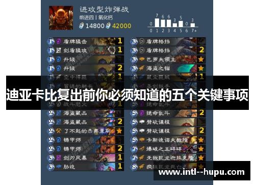 迪亚卡比复出前你必须知道的五个关键事项